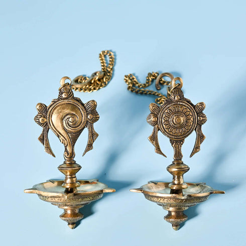 Samskara Home Shankha Chakra Hanging Brass Diya (Set Of 2)