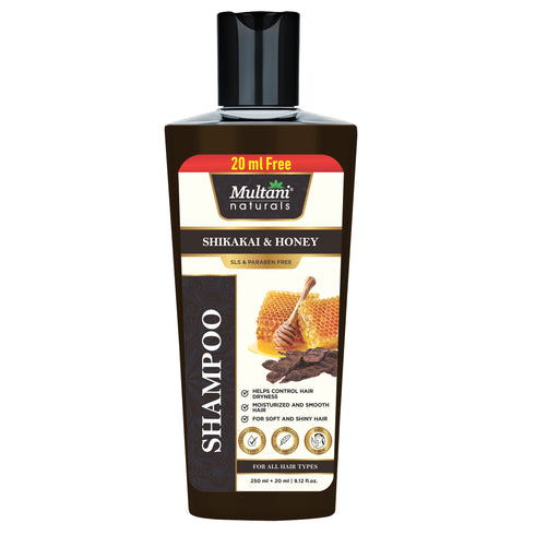 Multani Pharmaceuticals Limited Multani Naturals Shikakai & Honey Shampoo For Shiny Looking Hair Reduces Scalp Dryness Detangles hair Makes hair manageable SLS & Paraben Free For All Hair Types Dermatologically Tested