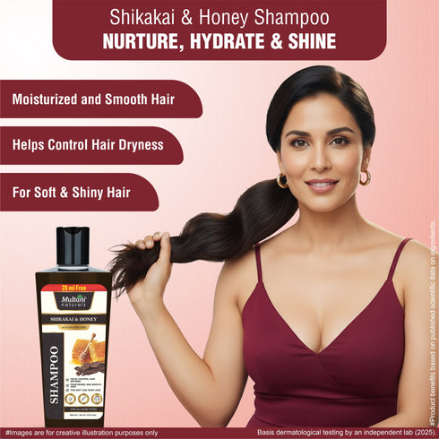 Multani Pharmaceuticals Limited Multani Naturals Shikakai & Honey Shampoo For Shiny Looking Hair Reduces Scalp Dryness Detangles hair Makes hair manageable SLS & Paraben Free For All Hair Types Dermatologically Tested
