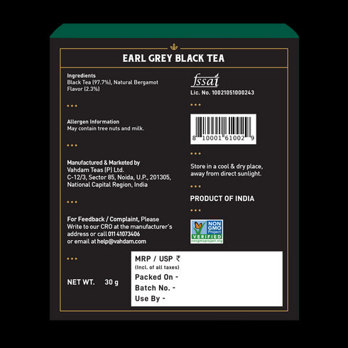 Vahdam Earl Grey Black Tea|15 Count