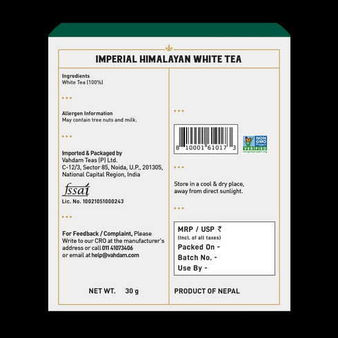 Vahdam Imperial Himalayan White Tea|15 Count
