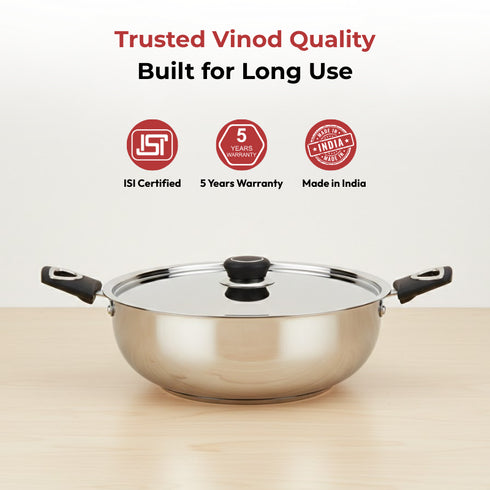 Vinod DONIV Stainless Steel Sorrento Sandwich Bottom Kadai with Lid 30 cm Capacity 5.5 Liter Induction Friendly