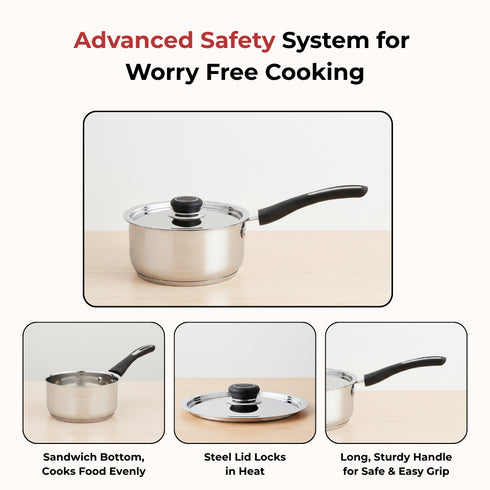 Vinod DONIV Stainless Steel Sorrento Sandwich Bottom Saucepan with Steel Lid 2200 ml 18 cm Induction Ready and Dishwasher safe