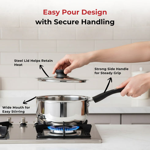Vinod DONIV Stainless Steel Sorrento Sandwich Bottom Saucepan with Steel Lid 2200 ml 18 cm Induction Ready and Dishwasher safe