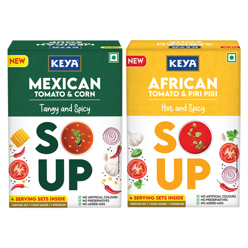 Keyafoods Keya Mexican Soup Tomato & Corn 52g Keya African Soup Tomato & Piripiri 56g Pack 2