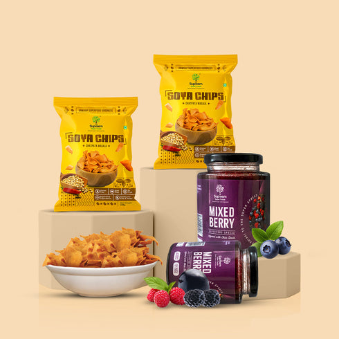 Supreem Super Foods Soya Chips Pack of 2 + Mixed Berry Spread 200gms