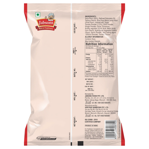 Jabsons Foods Tangy Tomato Soya Sticks