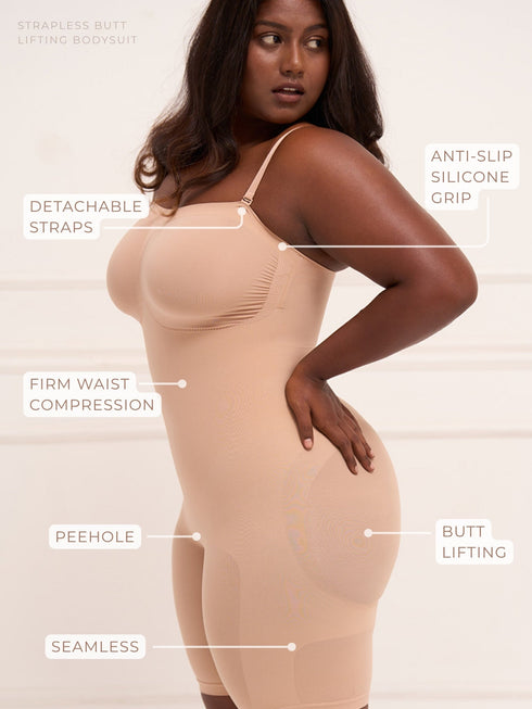 UNDERNEAT Strapless Butt Lifting Bodysuit - Beige