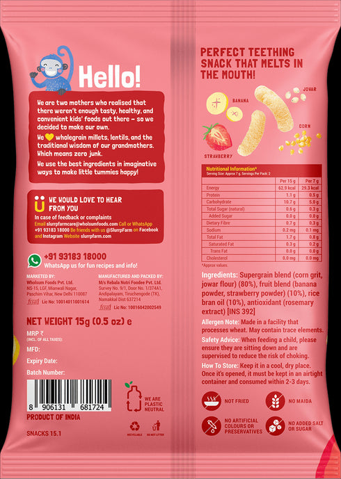 Slurrp Farm Teething Millet Puffs - Strawberry Flavour