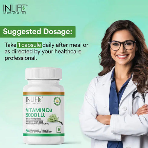 Inlife Vitamin D3 5000 IU Capsules Without Gelatin