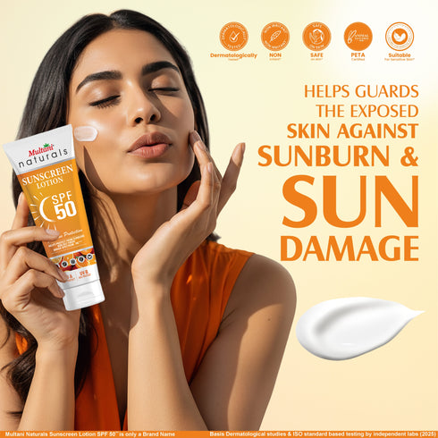 Multani Pharmaceuticals Limited Multani Naturals SPF 50 Vitamin C Sunscreen Lotion Helps Protect From Sun Burn Non Oily Broad Spectrum PA UV A & UV B Ray Protecter