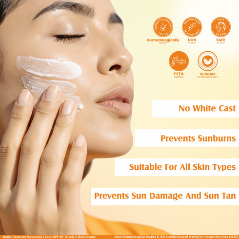 Multani Pharmaceuticals Limited Multani Naturals SPF 50 Vitamin C Sunscreen Lotion Helps Protect From Sun Burn Non Oily Broad Spectrum PA UV A & UV B Ray Protecter