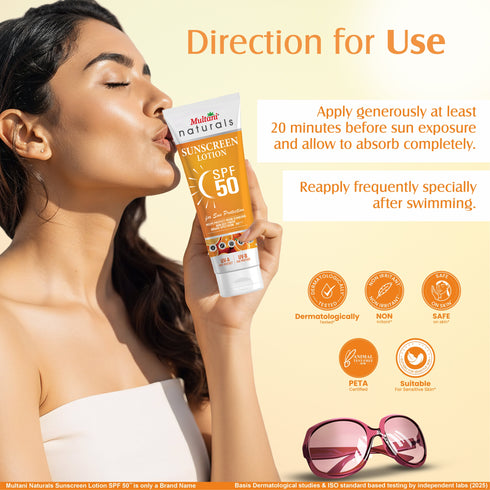 Multani Pharmaceuticals Limited Multani Naturals SPF 50 Vitamin C Sunscreen Lotion Helps Protect From Sun Burn Non Oily Broad Spectrum PA UV A & UV B Ray Protecter