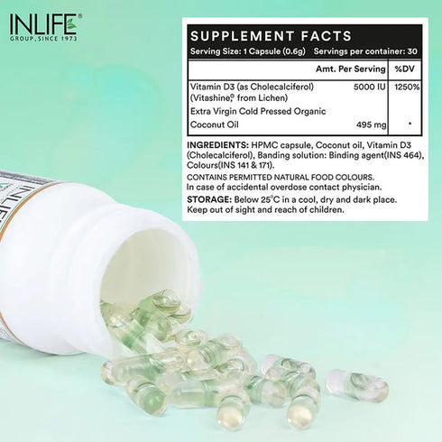 Inlife Vitamin D3 5000 IU Capsules Without Gelatin