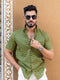 Miravan Mens Green Geomatric Printed Half Sleeve Slim Fit Shirt