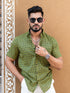 Miravan Mens Green Geomatric Printed Half Sleeve Slim Fit Shirt