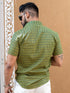 Miravan Mens Green Geomatric Printed Half Sleeve Slim Fit Shirt
