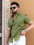 Miravan Mens Green Geomatric Printed Half Sleeve Slim Fit Shirt