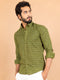 Miravan Mens Pure Cotton Green Geomatric Printed Full Sleeve Slim Fit Shirt