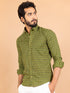 Miravan Mens Pure Cotton Green Geomatric Printed Full Sleeve Slim Fit Shirt