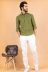 Miravan Mens Pure Cotton Green Geomatric Printed Full Sleeve Slim Fit Shirt