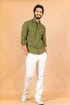 Miravan Mens Pure Cotton Green Geomatric Printed Full Sleeve Slim Fit Shirt