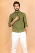 Miravan Mens Pure Cotton Green Geomatric Printed Full Sleeve Slim Fit Shirt