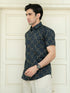 Miravan Mens Pure Cotton Blue Abstract Printed Half Sleeve Slim Fit Shirt