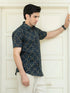 Miravan Mens Pure Cotton Blue Abstract Printed Half Sleeve Slim Fit Shirt