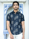Miravan Mens Pure Cotton Blue Floral Printed Half Sleeve Slim Fit Shirt