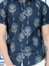 Miravan Mens Pure Cotton Blue Floral Printed Half Sleeve Slim Fit Shirt