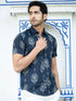 Miravan Mens Pure Cotton Blue Floral Printed Half Sleeve Slim Fit Shirt