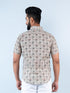 Miravan Mens Floral Printed Half Sleeve Spread Collar Ethnic Motifs Beige Slim Fit Shirt