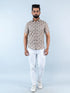 Miravan Mens Floral Printed Half Sleeve Spread Collar Ethnic Motifs Beige Slim Fit Shirt