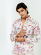 Miravan Mens Pure Cotton Light Pink Bird And Floral Printed Full Sleeve Slim Fit Shirt