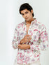Miravan Mens Pure Cotton Light Pink Bird And Floral Printed Full Sleeve Slim Fit Shirt
