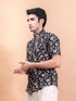 Miravan Mens Floral Printed Half Sleeve Spread Collar Ethnic Motifs Black Slim Fit Shirt