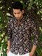 Miravan Mens Cotton Black Floral Printed Full Sleeve Slim Fit Shirt