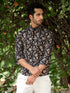 Miravan Mens Cotton Black Floral Printed Full Sleeve Slim Fit Shirt