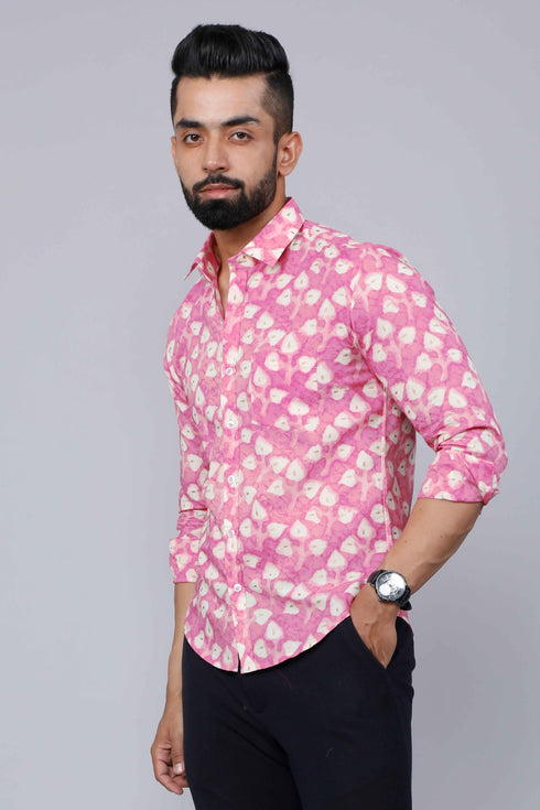 Miravan Mens Pink Print Comfort Cotton Festive Shirt