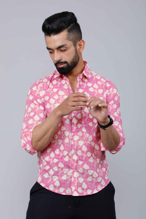 Miravan Mens Pink Print Comfort Cotton Festive Shirt