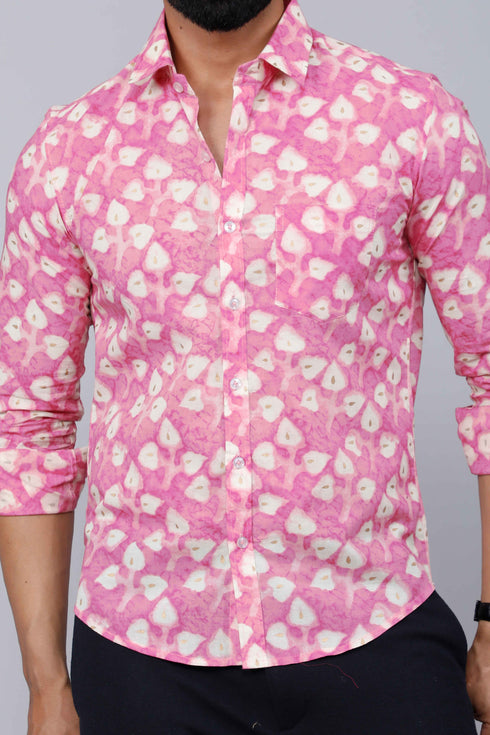 Miravan Mens Pink Print Comfort Cotton Festive Shirt