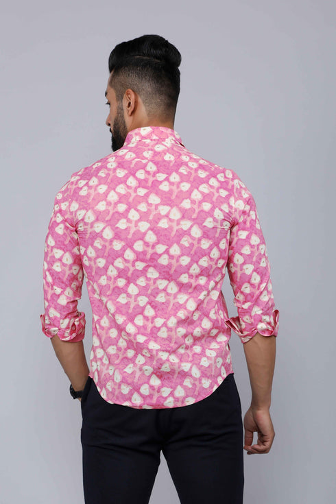 Miravan Mens Pink Print Comfort Cotton Festive Shirt