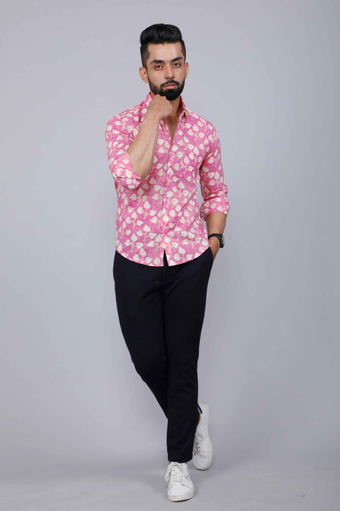 Miravan Mens Pink Print Comfort Cotton Festive Shirt