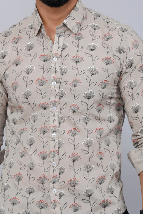 Miravan Mens Beige Comfort Floral Printed Casual Shirt