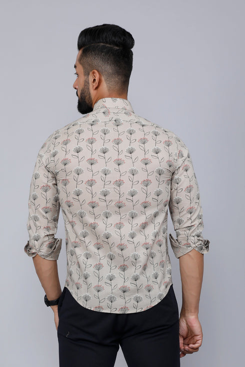 Miravan Mens Beige Comfort Floral Printed Casual Shirt