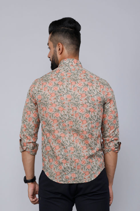 Miravan Mens Beige Comfort Floral Printed Casual Shirt