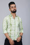Miravan Mens Premium Green And White Slim Fit Tie Dye Cotton Shirt
