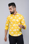 Miravan Mens Yellow And White Floral Printed Full Sleeves Cotton Casual Shirt