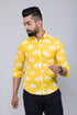 Miravan Mens Yellow And White Floral Printed Full Sleeves Cotton Casual Shirt